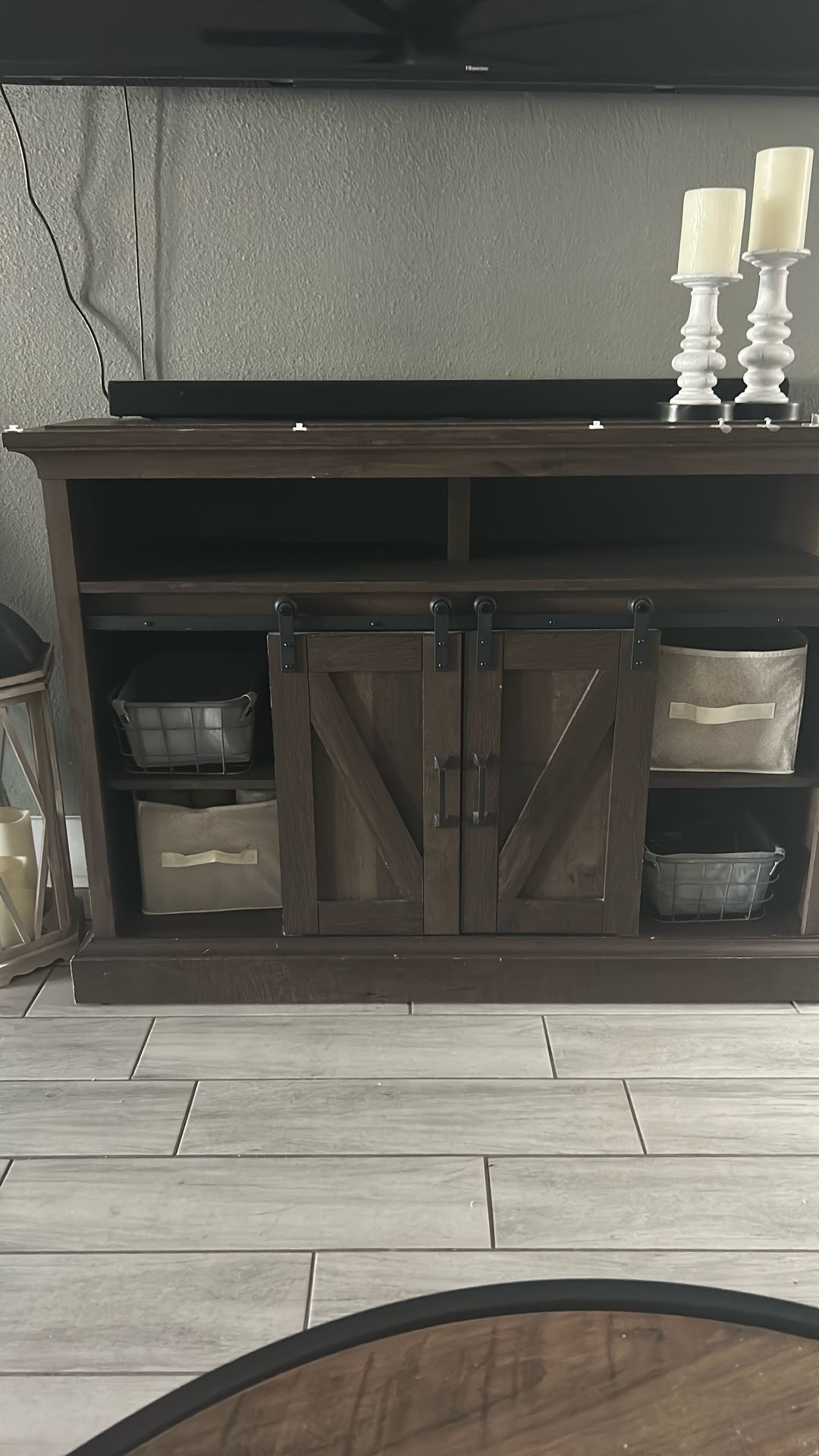 Fire Place Console Table With Barn Doors
