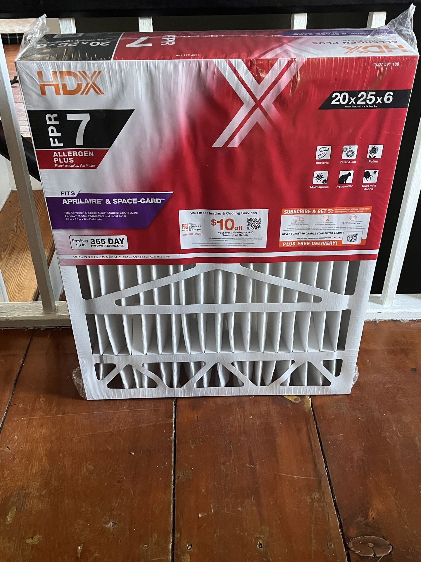 HDX 20 in. x 25 in. x 6 in. AprilAire and Space-Gard Replacement Pleated Air Filter (With Frame) FPR 7, MERV 11.