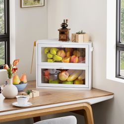 Corner Bread Box for Kitchen Countertop,Double Layer Under Cabinet Organizer (White,  Medium)