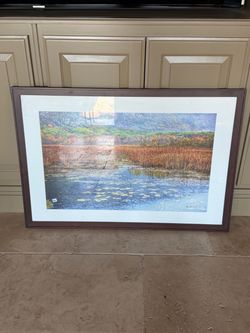 Framed Autumn Wetland Landscape Print