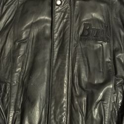 Black Leather Lined Jacket With Budweiser Logo 