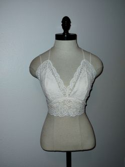 Victoria Secret PINK Bralette White Lace Removable Padding Wireless Large EUC