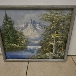 Vintage Natural Scene Mountains Trees Waterfall 