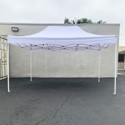 New In Box $155 Heavy-Duty 10x15 ft Popup Canopy Tent Instant Shade with Carry Bag, White/Blue