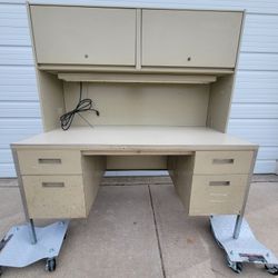 Steel Desk with Overhead Storage and Chair