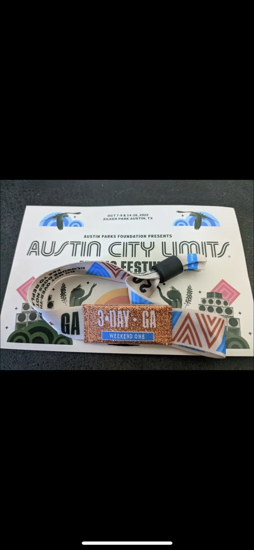 ACL Weekend 1 Wristbands - 3 Day Wristbands (3 Wristbands For Sale) 