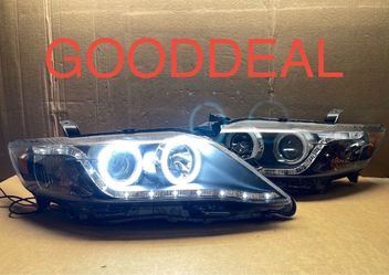 #OH186 2010 2011 TOYOTA CAMRY HALO LED BLACK HALOGEN HEADLIGHT PAIR