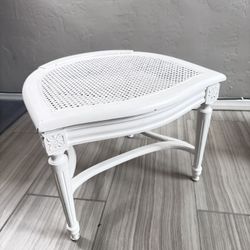 White Cane Wicker Bench / Stool Vintage Shabby Chic