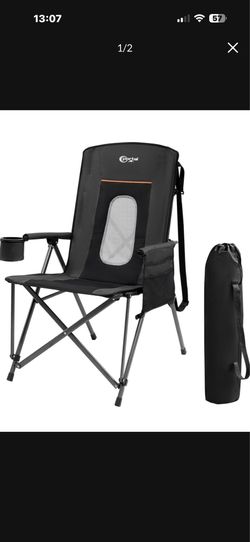 Oversized Folding Camping Chair High Back Portable Lawn Chairs for Adults Outdoor Sports with Hard Armrest Cup Holder，Supports 400LBS Black$40