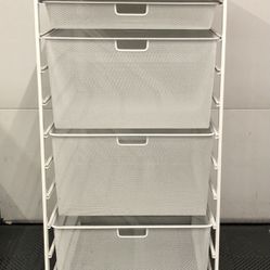 The Container Store Elfa wide mesh 4 drawer storage with melamine top