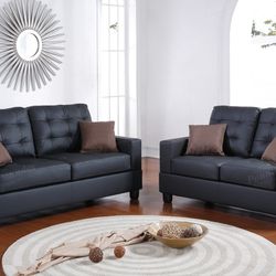 Brand New Black Leather Sofa & Loveseat 