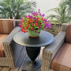 Purple & Red Artificial Flowers – Hanging Basket with 8 Bundles, Sun-Resistant