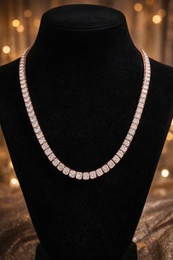 Rose Gold Over 925 Silver Moissanite Tennis Chain