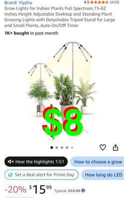Grow Lights for Indoor Plants Full Spectrum,15-62 Inches Height Adjustable Dsektop and Standing Plant Growing Lights with Detachable Tripod Stand for