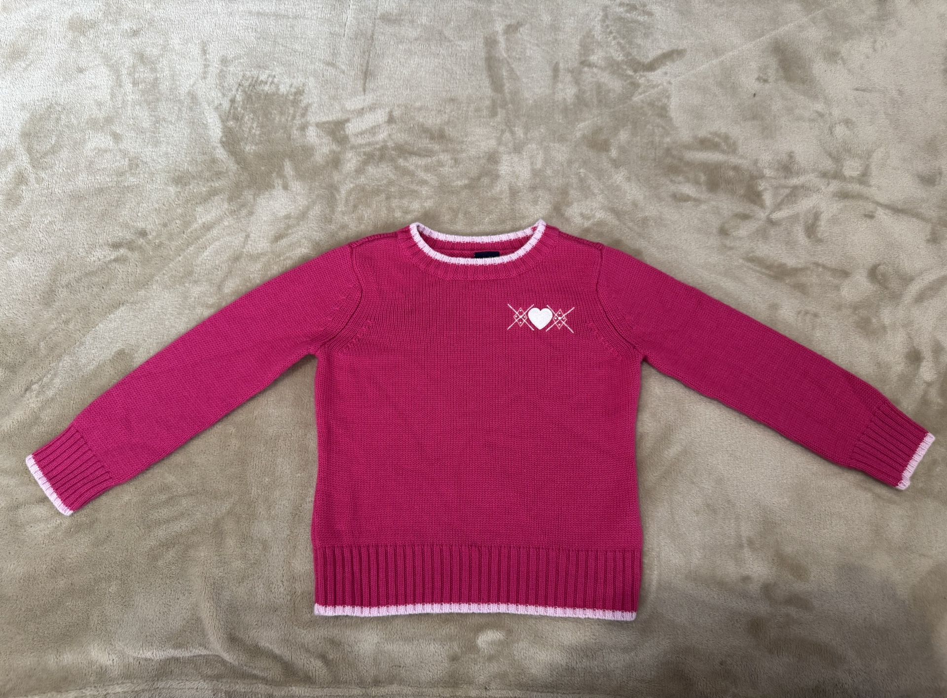 GAP Kids Girl Sweater Pink Heart Sparkle Valentines Size XS 4-5