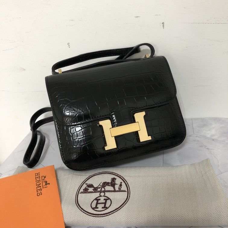 Hermès Constance Black Gold Shoulder Bag for Women