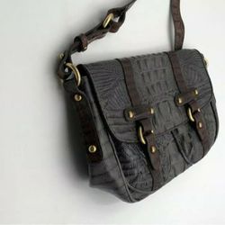 Brahmin Gray Brown Crocodile Adjustable Strap Inner Pockets Crossbody Bag Purse Handbag