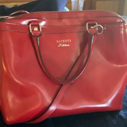 Preownwed Red Leather Italian Handbag By Iacucci Pelletteria