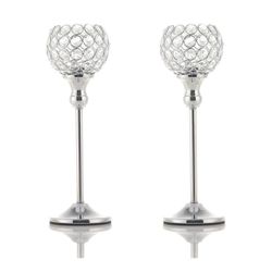 ✨ $18 VINCIGANT Crystal Hurricane Candle Holder Silver Candlestick Set of 2 