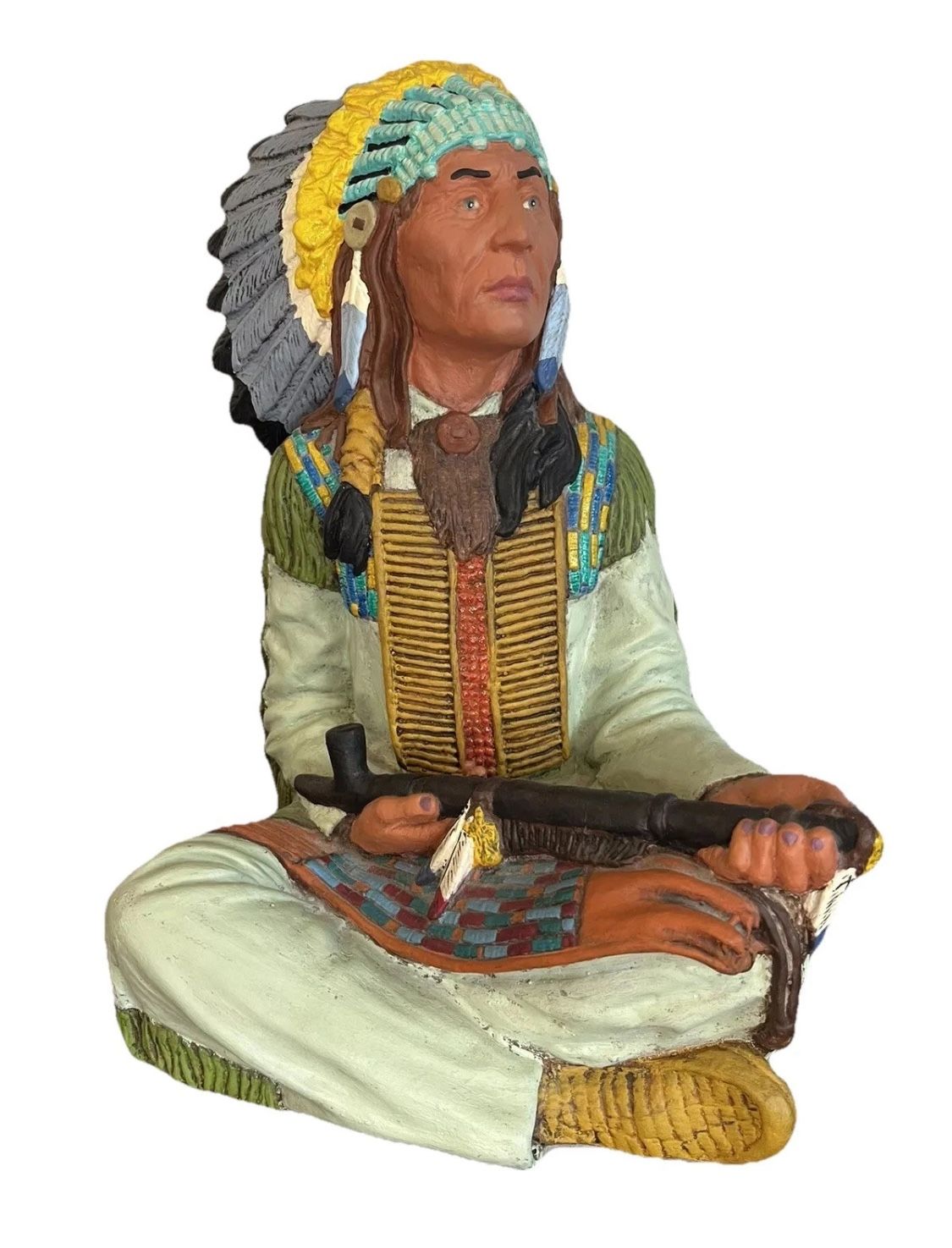 Native American Indian Chief Statue Figure Peace Tribal Colorful Vintage Retro