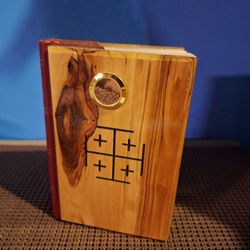 Olive Wood Red-Letter King Jjames Holy Bible Jerusalem Cross Holy Earth-$60.00