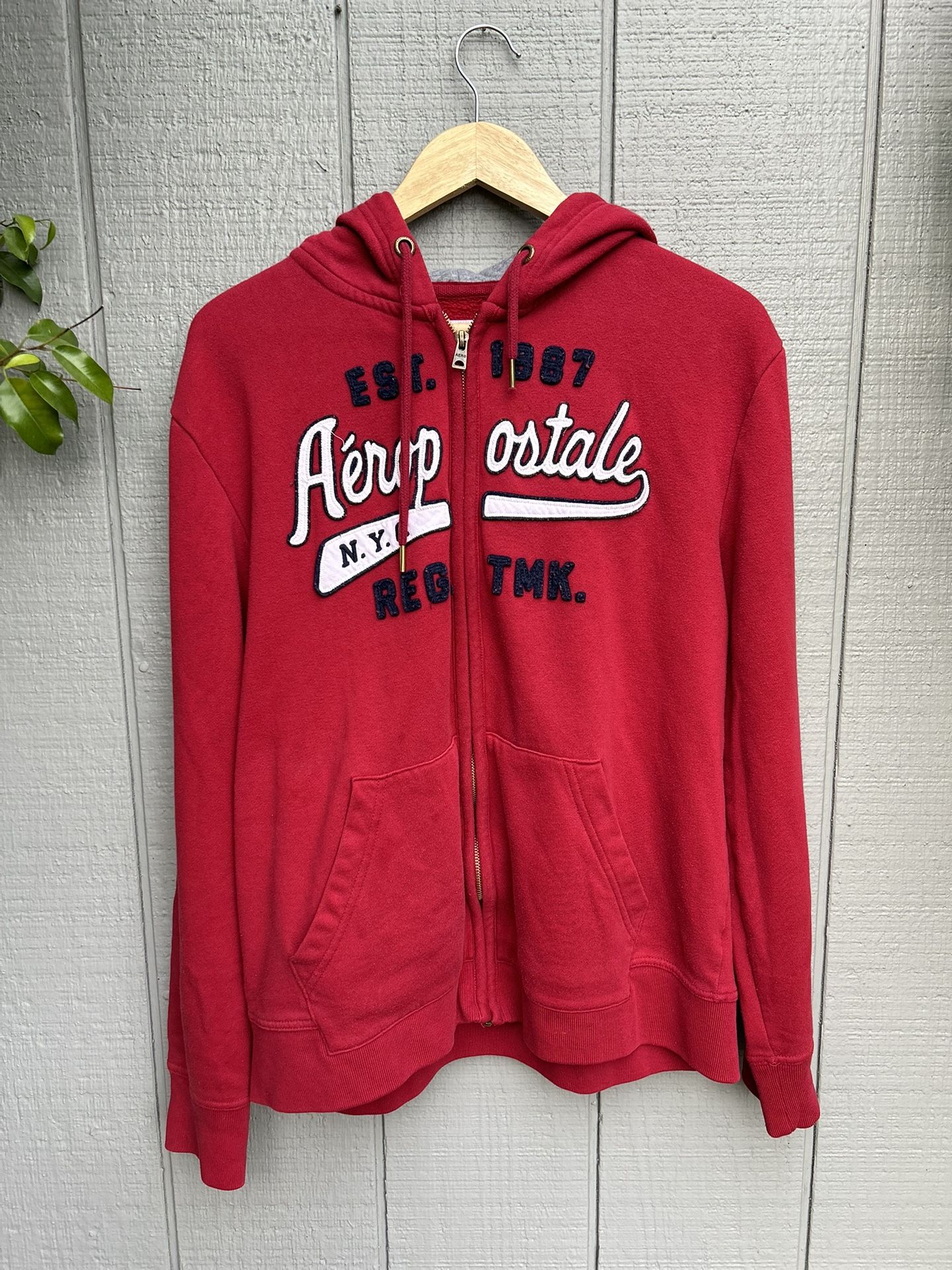 Aeropostale EST 1987 NYC Red Full Zip Hoodie Jacket with pockets MENS LARGE