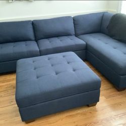 Blue Sectional Sofa w/ Matching Ottoman 
