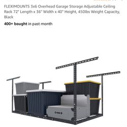 FLEXIMOUNTS 3x6 Overhead Garage Storage Adjustable Ceiling Rack 72" Length x 36" Width x 40" Height, 450lbs Weight Capacity, Black