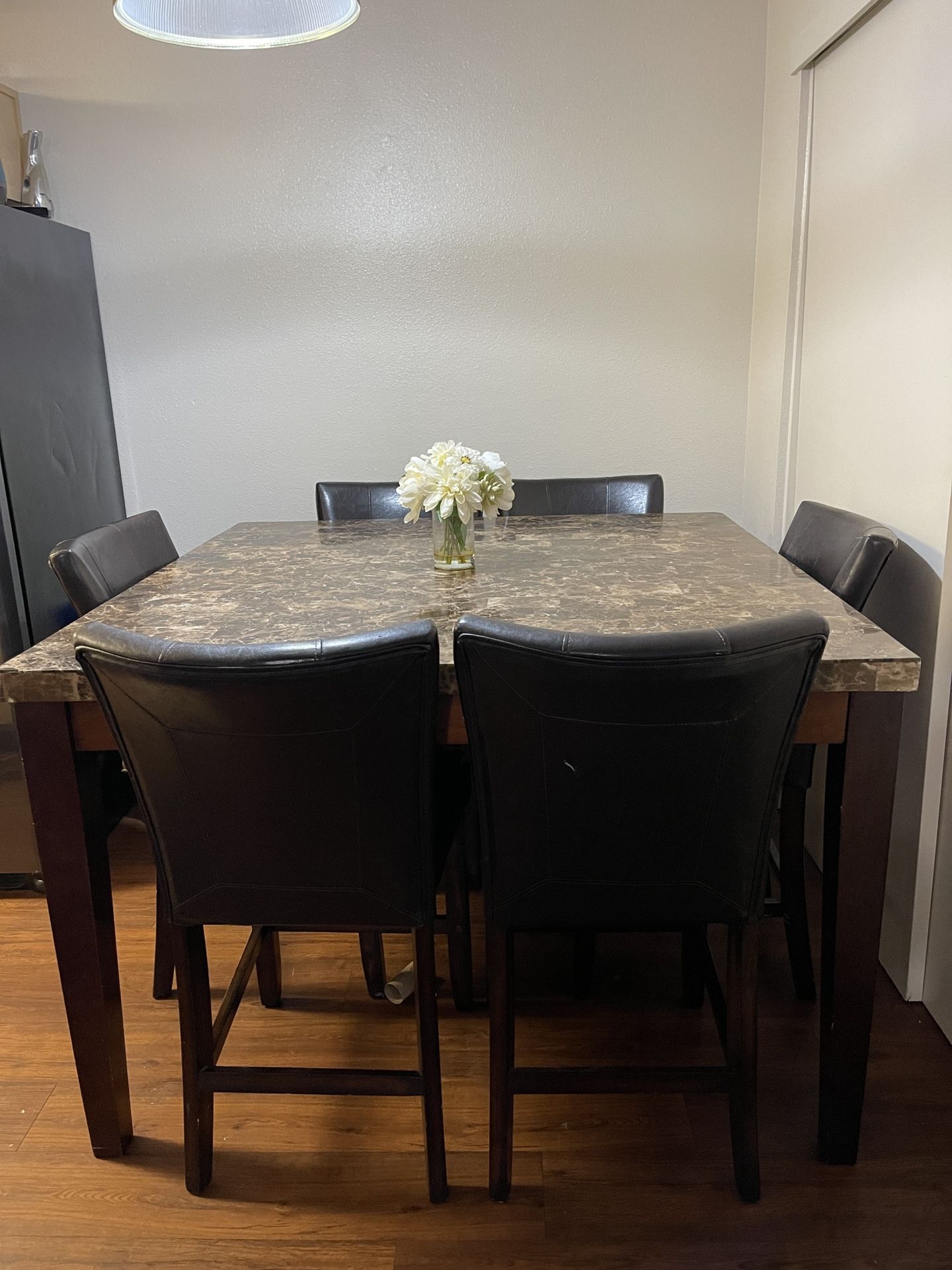 Dining Table 54x54 With 6 Chairs, Levon Loveseat By Ashley Furniture.