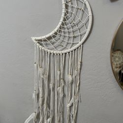 White Crescent Moon Macrame Dream Catcher