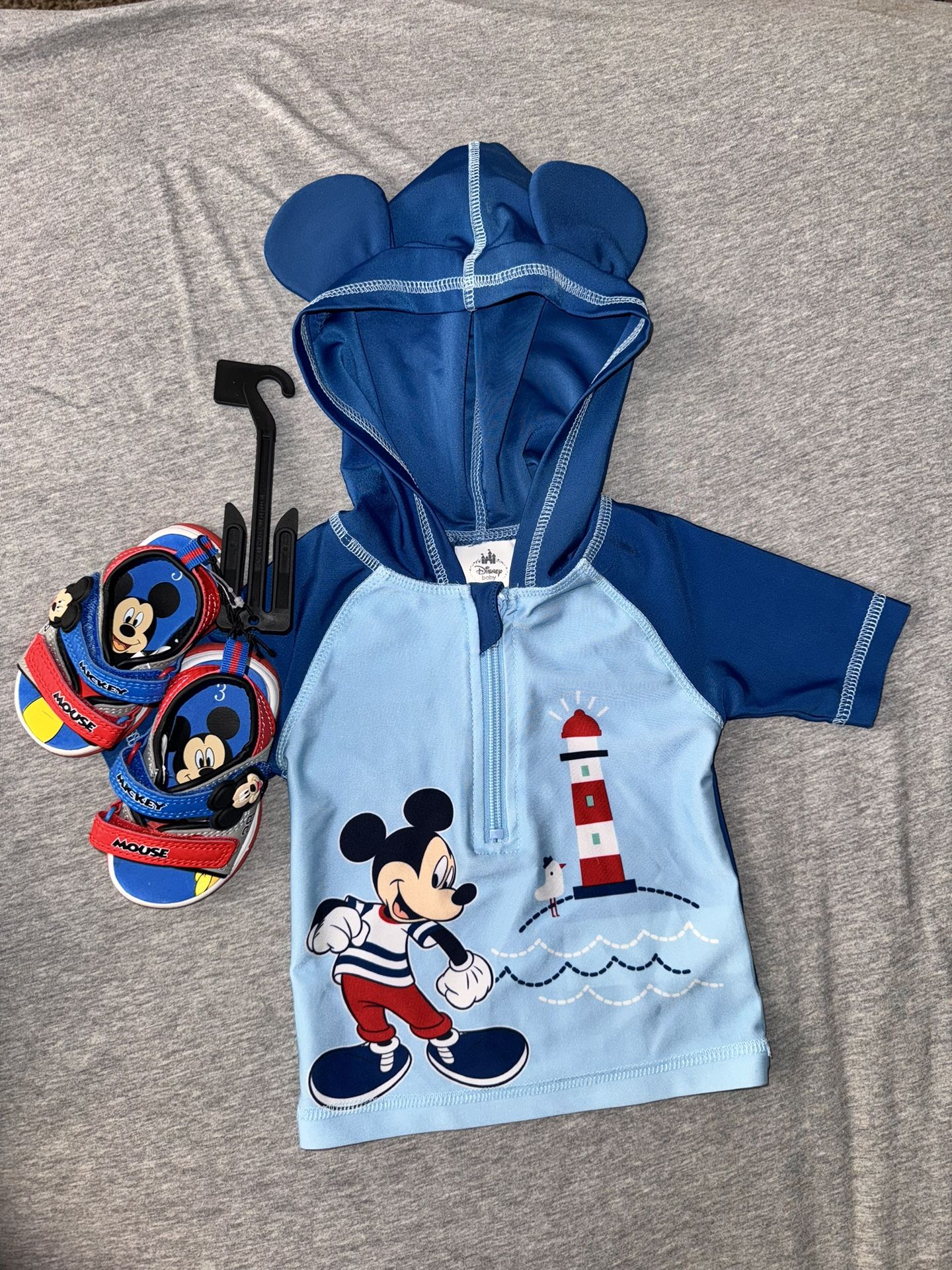 Disney Baby Mickey Mouse Swim Shirt Sandals 9-12m Size 3