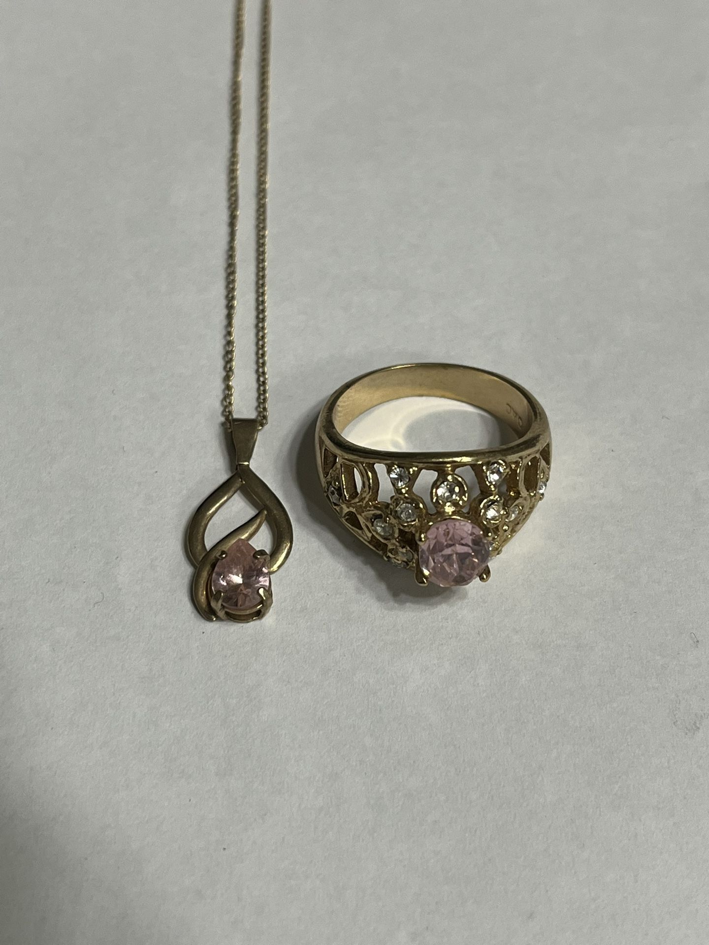Gold And Pink Diamond Ring And Necklace