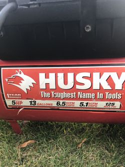 Powerful. Husky compressor. 5 HP. 13 gallon 125 max PSI