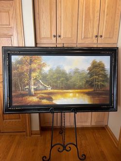 Vintage Framed Autumn Landscape Oil Painting