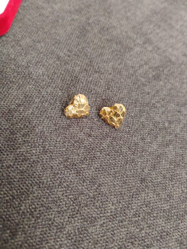 10k Gold Nugget Heart Earrings And Ring