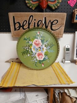 Vintage Round Floral Metal Tray $34.50 OBO!
