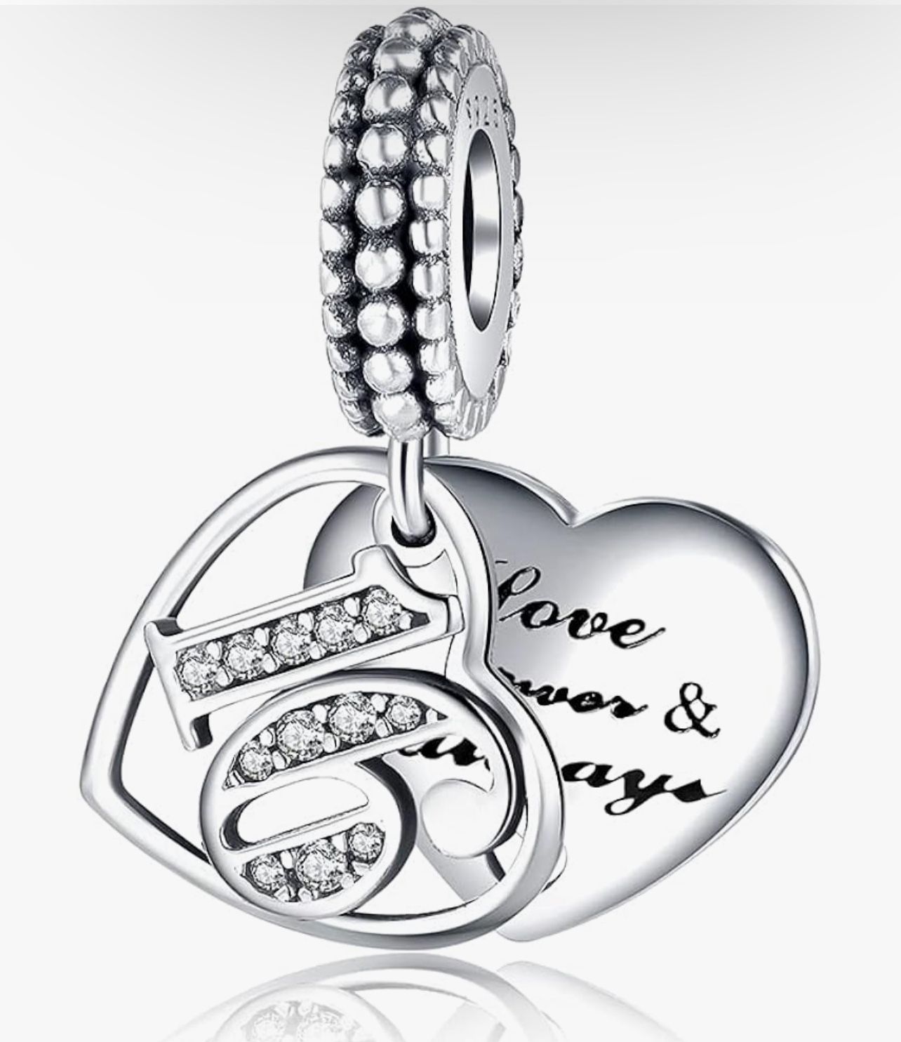 Brand New - 16 Love Charm - 925 Sterling Silver Cubic Zirconia Bead Gift