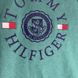 VTG Tommy Hilfiger Men's Large Forest Green Embroidered Sweatshirt With Pockets 