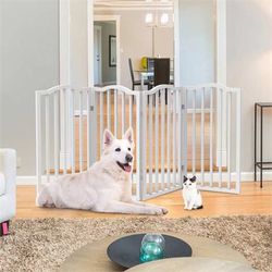 Indoor Pet Gate - 4-Panel Folding Dog Gate for Stairs or Doorways - 72x32-Inch Tall Freestanding Pet Fence for Cats and Dogs by PETMAKER (White) 372