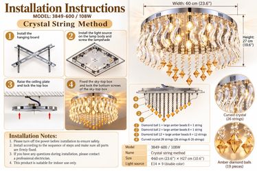 ✨ Brand New 23.6” Crystal Ceiling Light – $120 ✨