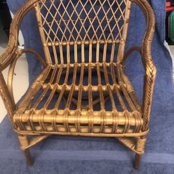 Vintage Childs Diminutive Rattan Wicker Chair Mint 