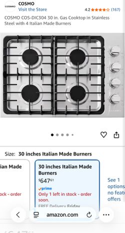 Cosmo 30" Stainless Steel Drop-In Gas Cooktop