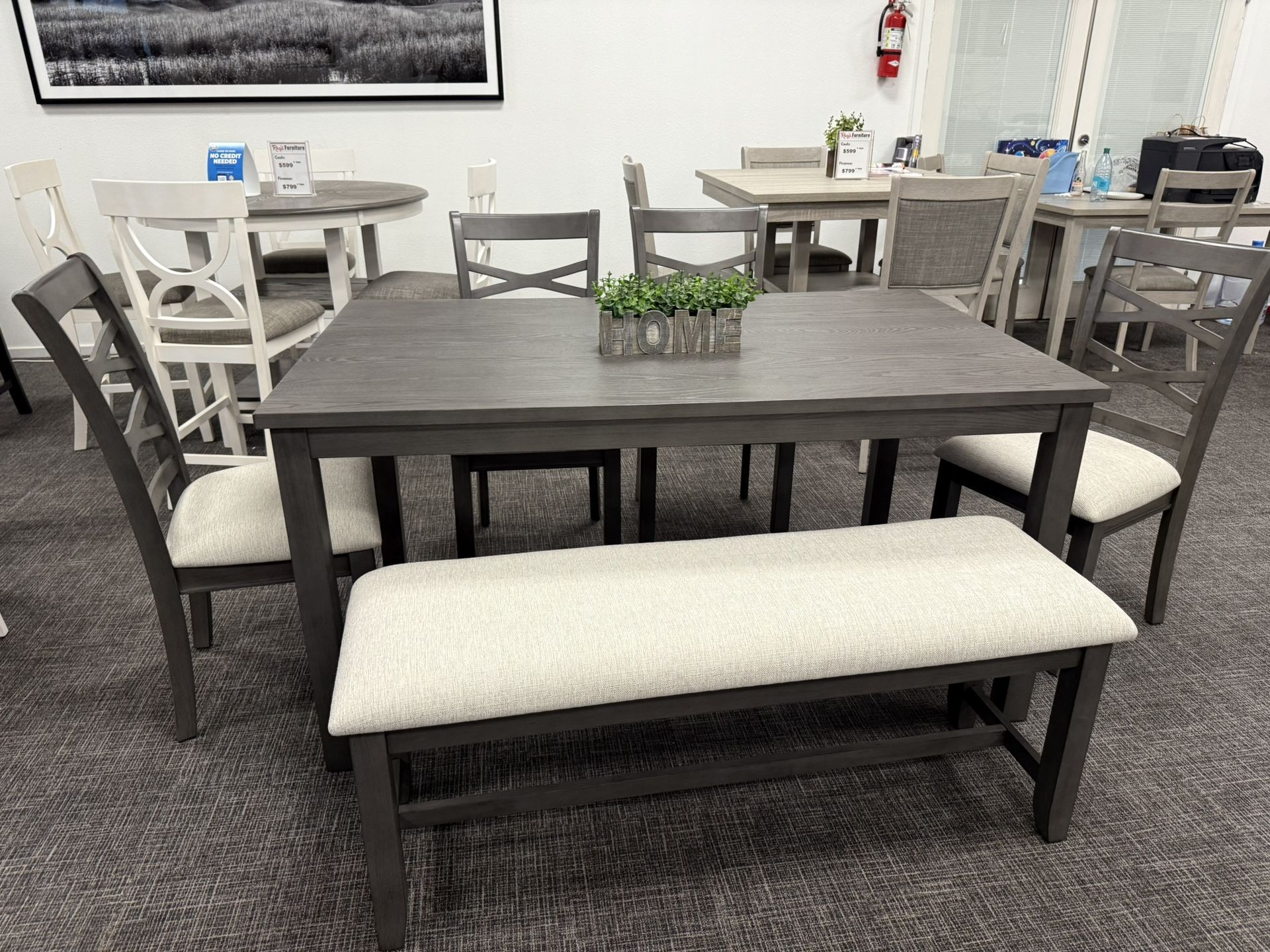 6pc Gray Dining Table + Bench Set - Free Delivery Promo