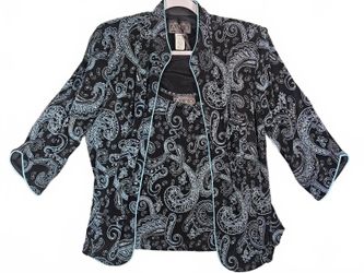 Alex Evenings Womens 1X Paisley Jacket Tank 2 Piece Set Black Blue Formal