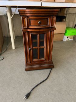 Solid Wood End Table with Drawer, Cabinet, USB & Power Outlets