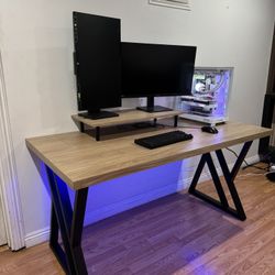 Custom Gaming Desk – LED Glow – X-Legs – Monitor Shelf - Built In Cable Management Tray – Built to Last – $750