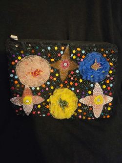 Hand Beaded Satin Small Zippered Purse