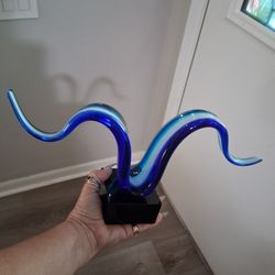 Blown Glass The WAVE blue And White Art Home Decor Statue