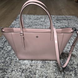 AUTH Tory Burch Emerson Small Tote Clay Pink Patent Leather Shoulder Bag $428