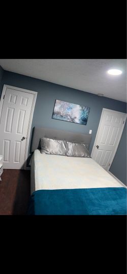 Queen Bed Frame with Upholstered Headboard